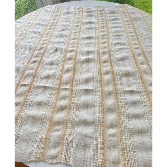 Vintage 70s curtain, beige, tan, orange vertical stripes, rod header panel - Picture 5 of 9